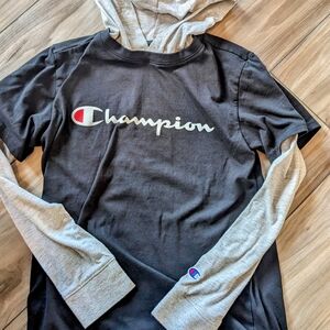 Champion Black and Gray Hoodie Shirt